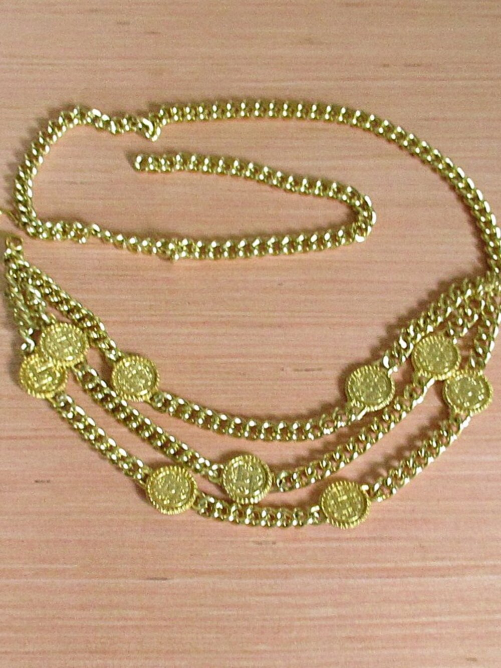 Vintage Tribal Coin Bib Necklace – Brass Tone, 43”